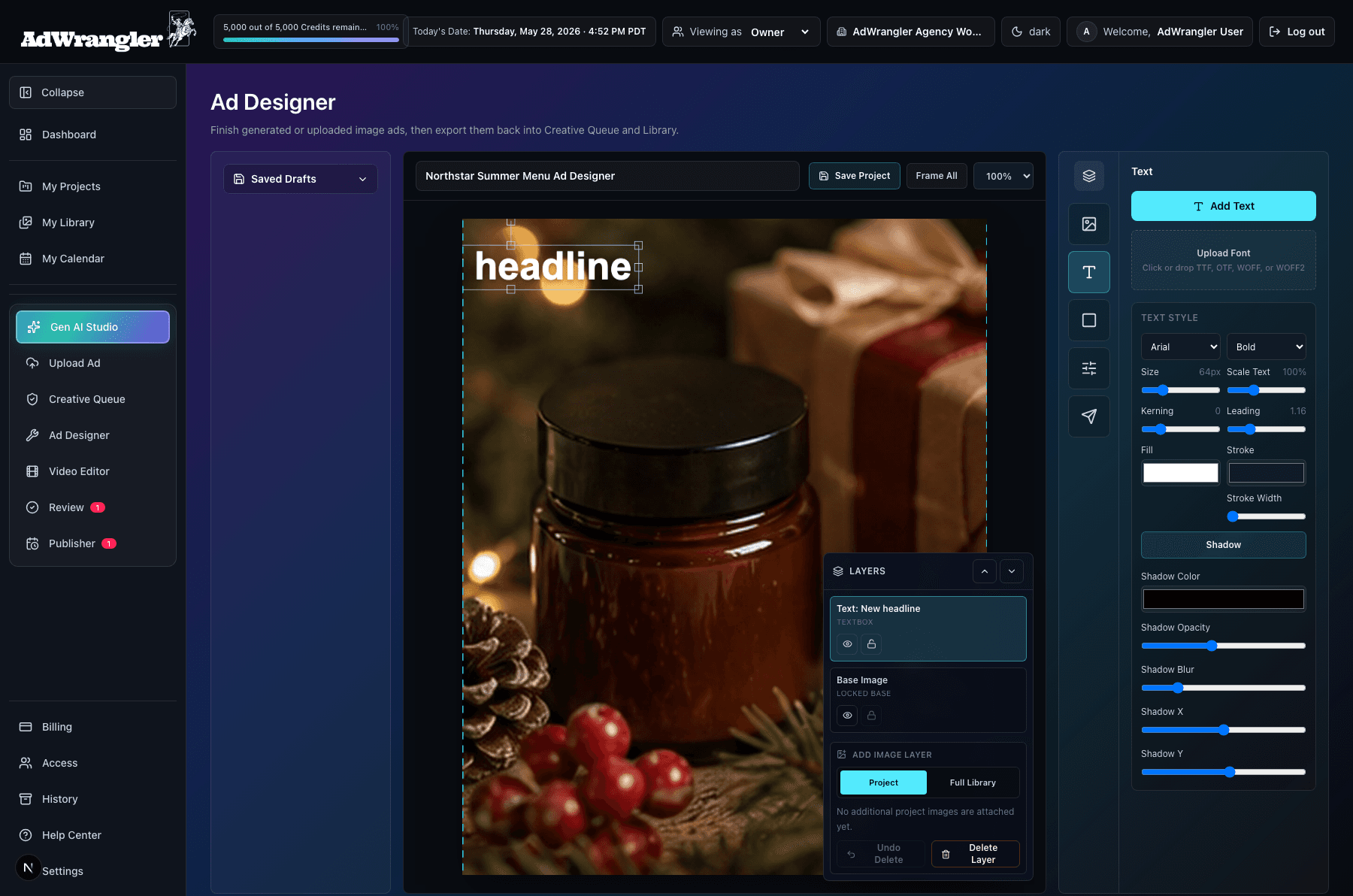 Ad Designer AdWrangler UI screen