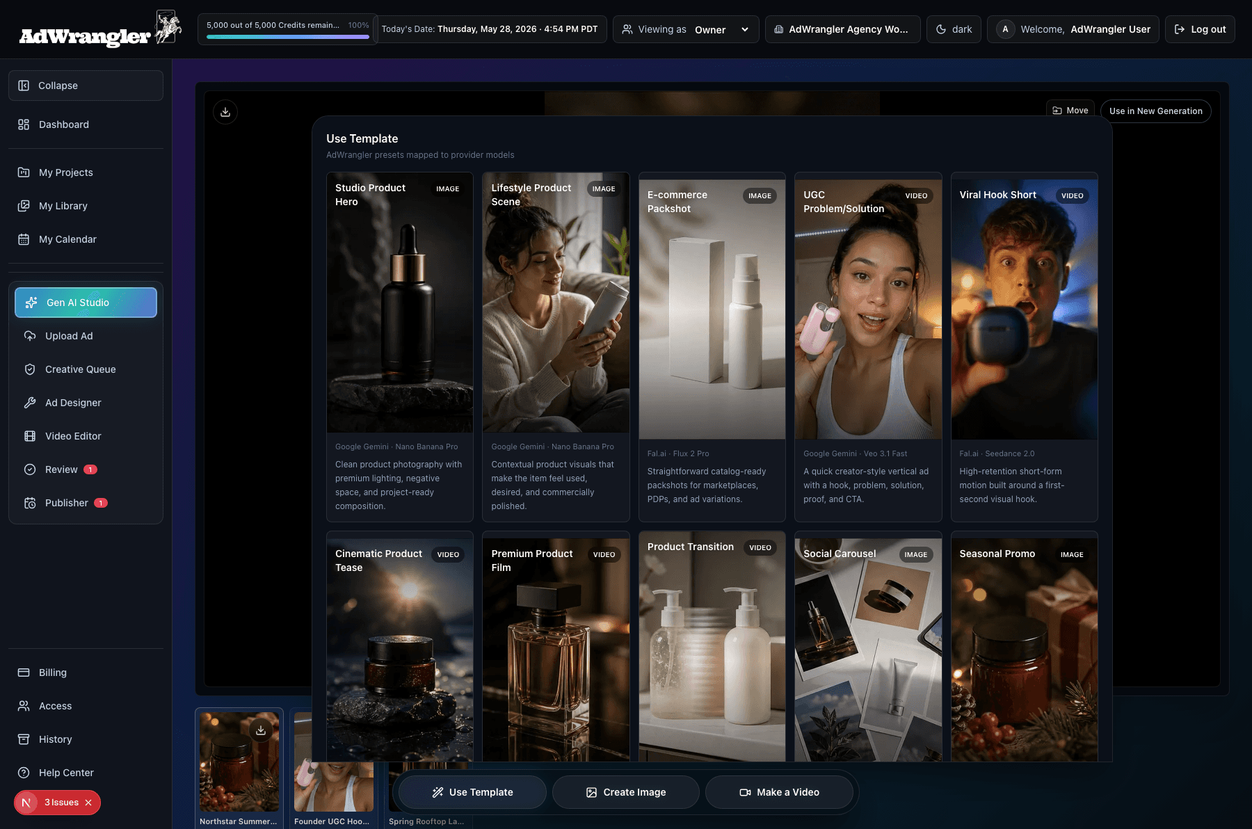 GenAI Studio AdWrangler UI screen