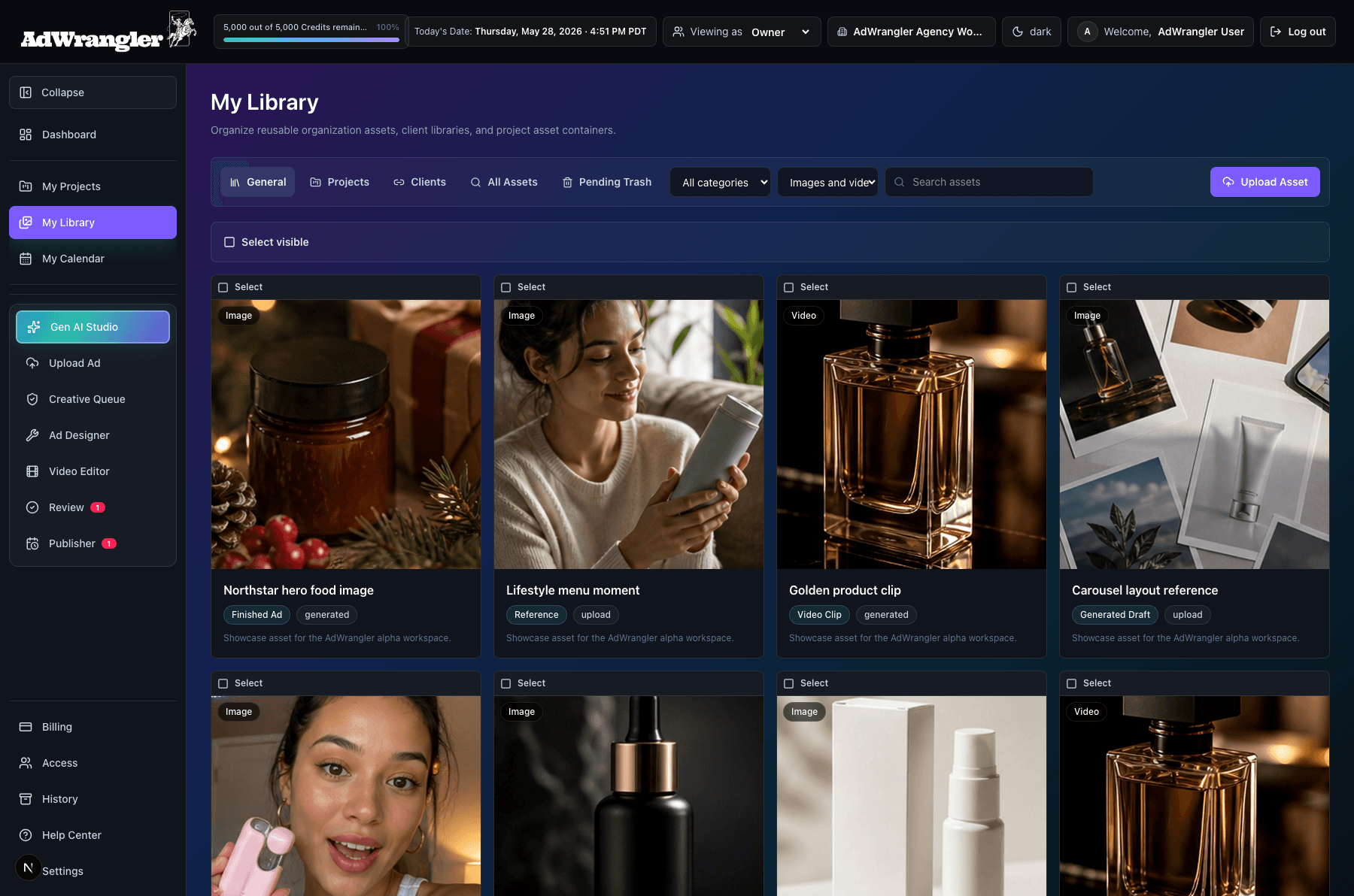 My Library AdWrangler UI screen