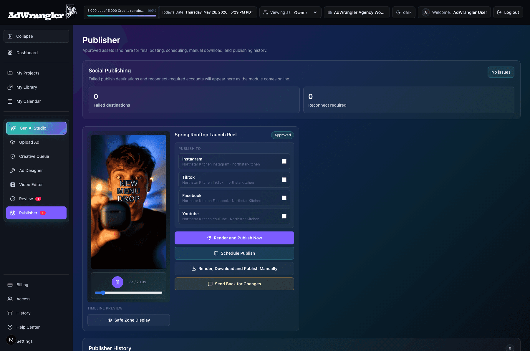 Publisher AdWrangler UI screen