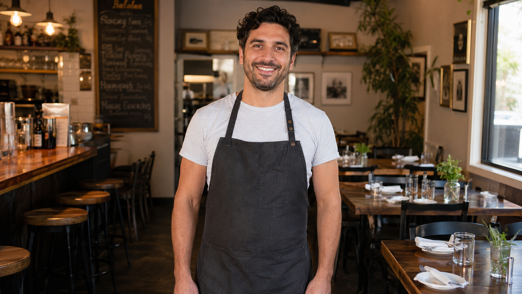 Restaurant owner standing in a dining room